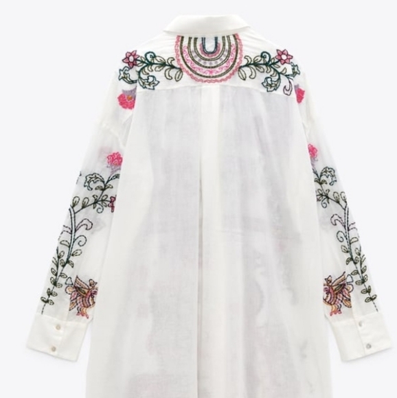 ZARA long sleeves button down embroidered long shirt dress Med  NEW - Picture 12 of 13